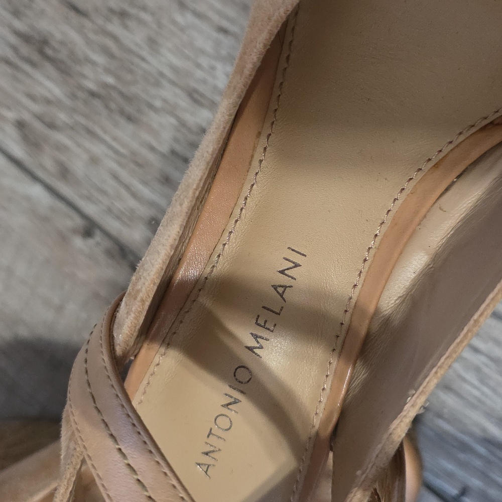 Antonio Melani Camel Tan Suede Leather Lace Wedge Heels Shoes - Picture 3 of 12